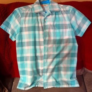 Teal Plaid Short Sleeve Button Down
